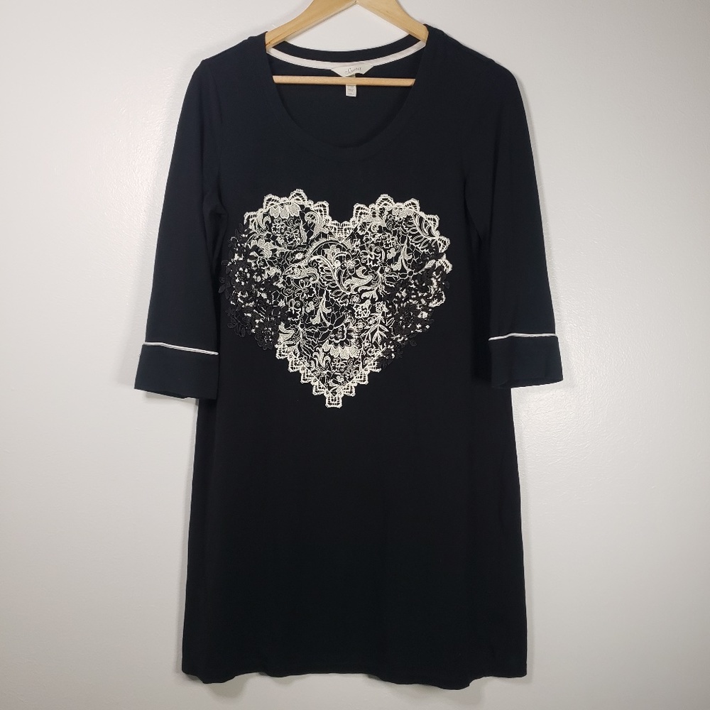 Soma S Small Nightgown Black Ivory 3/4 Sleeve Lace